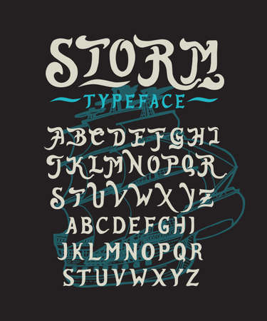 フォントの嵐 手作りヴィンテージ レトロな様式化された書体 元手作り文字型アルファベット海軍背景 本格的な手書きフォント ベクトル セット文字 アート スクリプト ロゴ ラベル のイラスト素材 ベクタ Image 9067