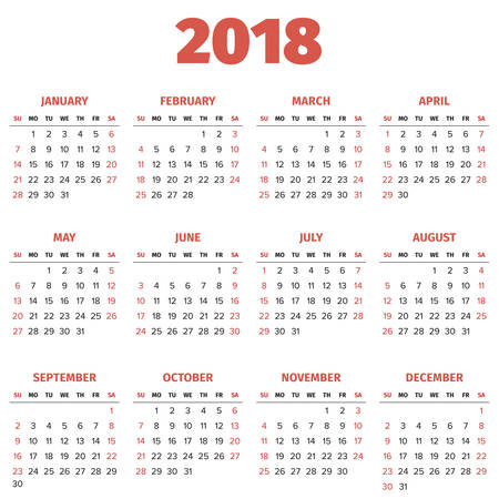 2018 full year calendar