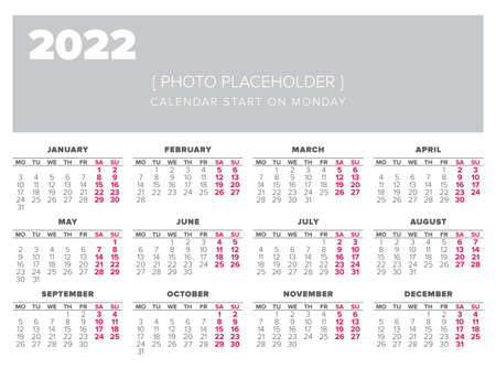 Calendar 2022 Year Vector Design Template Start On Sunday Royalty Free Cliparts Vectors And Stock Illustration Image 69052117 Calendrier 2022 E
