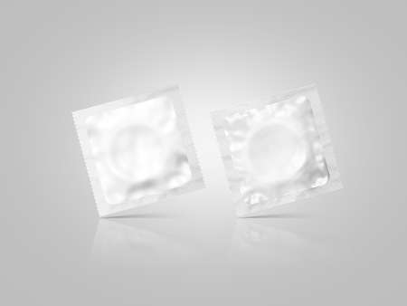 空白の白と黒のコンドーム パケット モックアップ 分離 クリッピング パス 3 D イラストレーション 性的な保護ゴム包装デザイン モックアップ 前面と背面側 コンドームの袋パック ブランド化のテンプレート の写真素材 画像素材 Image