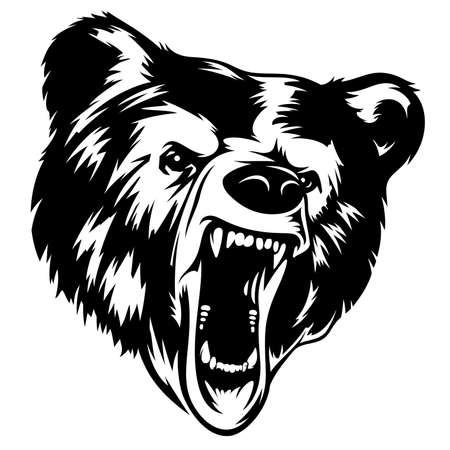 クマの牙で熊の頭。フラットなデザイン、ベクトル イラスト ベクターし 