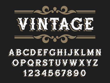 Vintage font in wild west style. handmade oldstyle typeface with grunge texture for signboards, labels and posters