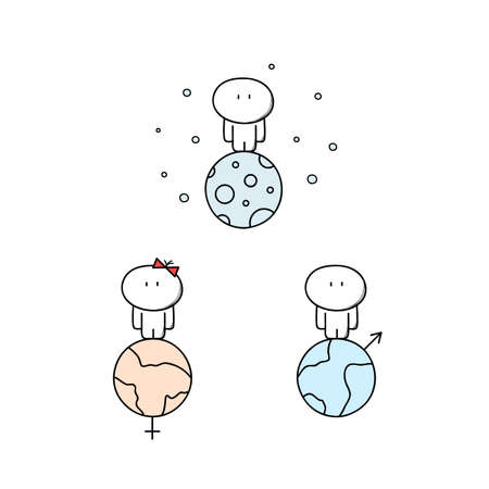 別の惑星で面白いかわいい男と女性 一人で宇宙全体の人 孤独と孤独 男性と女性の違いと性別記号漫画のベクトルイラスト のイラスト素材 ベクタ Image 別の惑星で面白いかわいい男と女性 一人で宇宙全体の人 孤独と孤独 男性と女性の違いと性別記号漫画のベクトルイラスト のイラスト素材 ベクタ Image