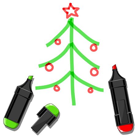 ホワイト ボードにマーカー ミニマルなベクトル イラスト描き下ろしクリスマス ツリーのイラスト素材 ベクタ Image