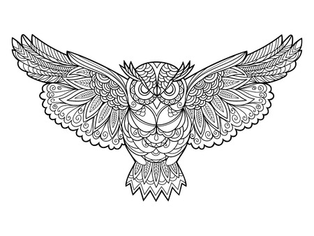 Owl bird coloring book for adults vector illustration. Anti-stress coloring for adult. Zentangle style. Black and white lines. Lace pattern - 53079859