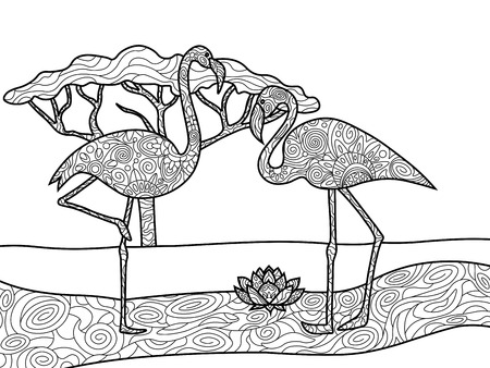 Flamingo Bird Coloring Book For Adults Vector Illustration. Anti ... Flamingo Bird Coloring Book For Adults Vector Illustration. Anti ...