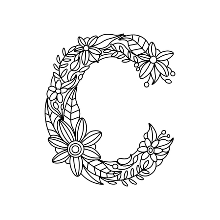 Floral Alphabet Letter Coloring Book For Adults Vector Illustration ... Floral Alphabet Letter Coloring Book For Adults Vector Illustration ...