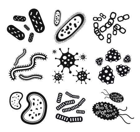 Blanco y negro iconos de virus Las bacterias fijan - 46944911