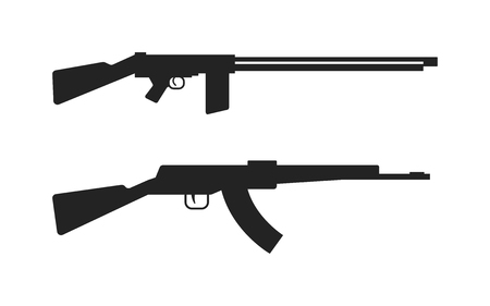 automatic machine gun ak 47 isolated on white black silhouette
