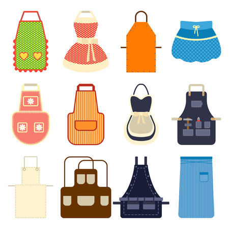 White Kitchen Apron kitchen apron set. collection aprons on white. female vector White Kitchen Apron kitchen apron set. collection aprons on white. female vector
