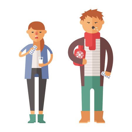 病気インフルエンザの人々 冷たい感じと鼻が彼のイラストを吹きます のイラスト素材 ベクタ Image 病気インフルエンザの人々 冷たい感じと鼻が彼のイラストを吹きます のイラスト素材 ベクタ Image