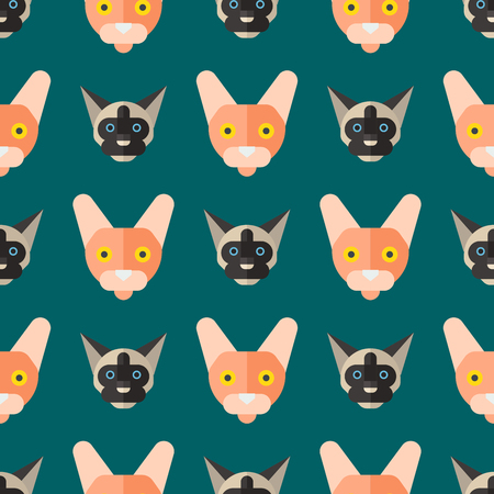 猫の品種かわいい子猫ペット肖像画ふわふわ若いかわいい漫画の動物のベクトル図のシームレス パターン のイラスト素材 ベクタ Image 猫の品種かわいい子猫ペット肖像画ふわふわ若いかわいい漫画の動物のベクトル図のシームレス パターン のイラスト素材 ベクタ Image