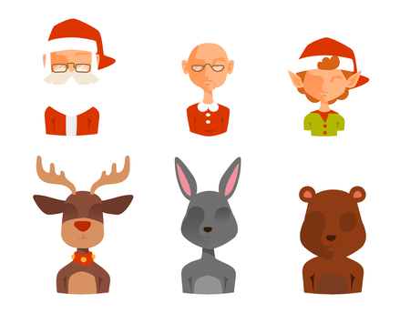 サンタクロースアバター顔文字ベクトル顔アバターサンタクロース エルフ 鹿 雪だるまイラストのようなのイラスト素材 ベクタ Image