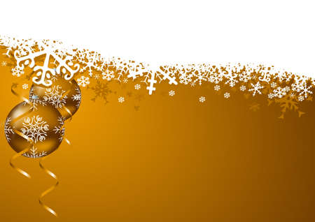 Christmas and new years background with golden balls and snowflakes. Winter design greeting card.