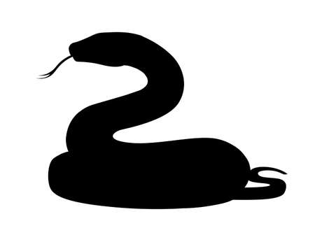 Black silhouette snake cartoon animal design flat vector illustration isolated on white background.