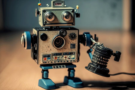 Robot with camera scanning picture for digital machine learning generative ai