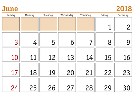 calendar month june 2018