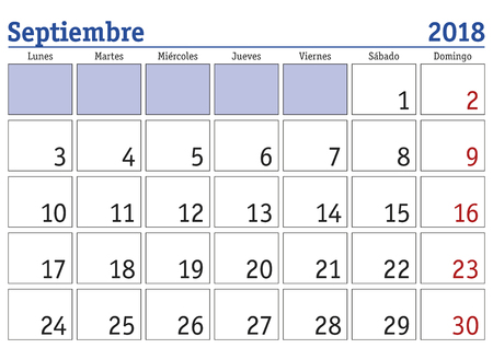 calendario mes de septiembre 2018