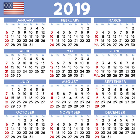 2019 elegant squared calendar english usa year 2019 calendar u s calendar