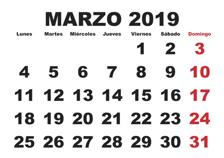 スペイン語で年 19 壁カレンダーの 11 月 ノビエンブレ19 カレンダーオ 19 のイラスト素材 ベクタ Image