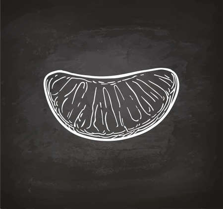 みかんのスライス 黒板の背景にチョークスケッチ 手描きベクトルイラスト レトロなスタイル のイラスト素材 ベクタ Image
