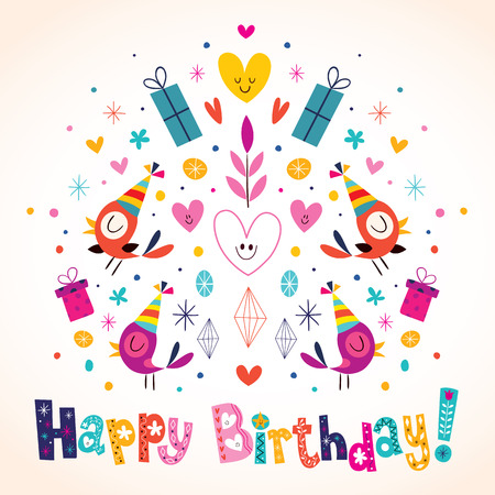 Feliz Cumpleanos Joyeux Anniversaire En Espagnol Carte De Voeux Avec Cercle Composition Clip Art Libres De Droits Vecteurs Et Illustration Image
