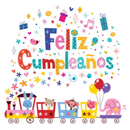 スペイン語カードでフェリス Cumpleanos 誕生日 のイラスト素材 ベクタ Image