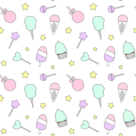 お菓子 アイスクリーム キャンディー 綿あめとシームレスなカラフルなかわいい漫画パターン ベクトル のイラスト素材 ベクタ Image お菓子 アイスクリーム キャンディー 綿あめとシームレスなカラフルなかわいい漫画パターン ベクトル のイラスト素材 ベクタ Image