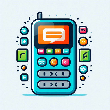 Illustration of a mobile phone with buttons on a white background