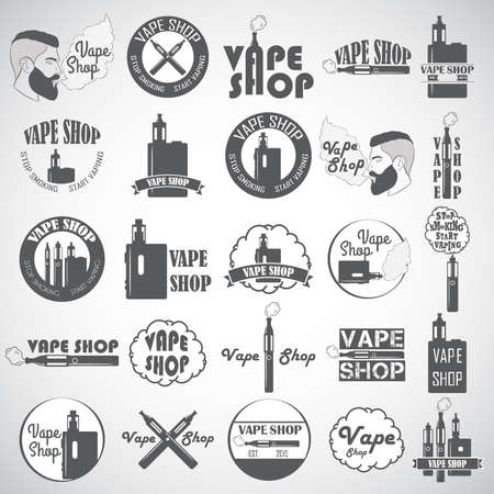 Set of vape, e-cigarette logo, emblems and badges isolated on white background. vector illustration Stock Photo
