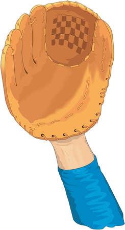 baseball glove held, brown leather, blue sleeve clip art preview