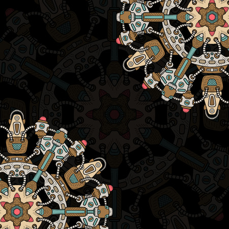 スチーム パンクなデザイン要素を持つバナーします スチーム メカニック要素 スチーム パンクな飾り背景 ベクトルの図 のイラスト素材 ベクタ Image