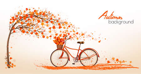 Autumn background with a tree and a colorful leaves. Vector.