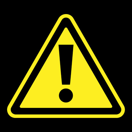 注意を促す注意標識。感嘆符シンボルと、黒の背景に分離された黄色の