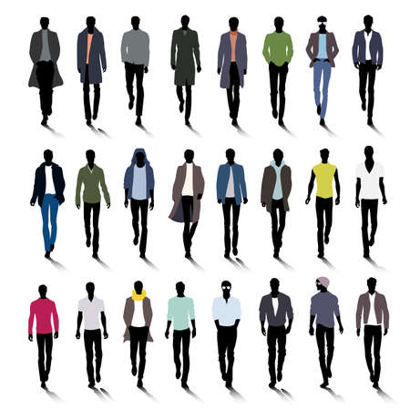 Set Of Male Fashion Silhouettes On Runway Set Of Male Fashion Silhouettes On Runway