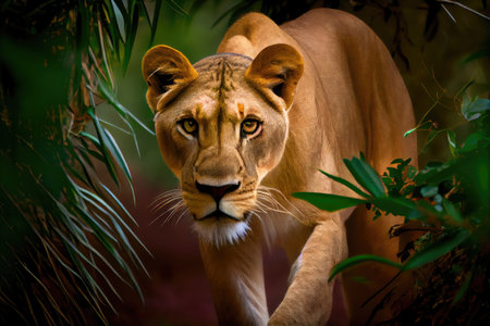 Lioness Stalking Her Prey Through The Forest, Ready To Pounce, Created With  Generative Ai Фотография, картинки, изображения и сток-фотография без  роялти. Image 201265702