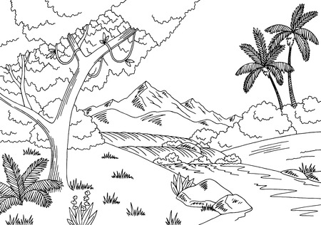 ジャングル遺跡グラフィック モノクロ スケッチ イラストのイラスト素材 ベクタ Image