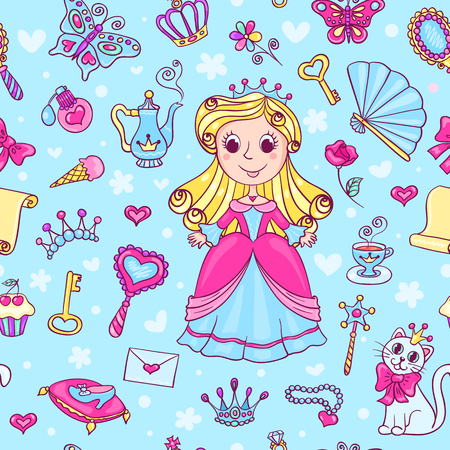 かわいいプリンセスのセットです ベクトル漫画の子供たちのイラスト 白で隔離されます のイラスト素材 ベクタ Image