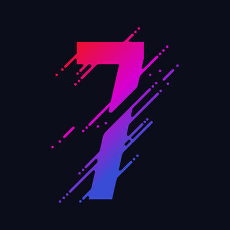 Number 7 With Liquid Splash And Drops Abstract Colorful Digits