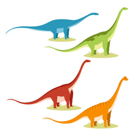 長い首と恐竜のセットのベクトル画像 のイラスト素材 ベクタ Image