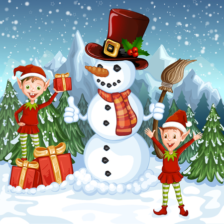 merry christmas card illustration with funny snowman and santas elves stock vector 66233161 - Merry Christmas Funny merry christmas card illustration with funny snowman and santas elves stock vector 66233161 - Merry Christmas Funny