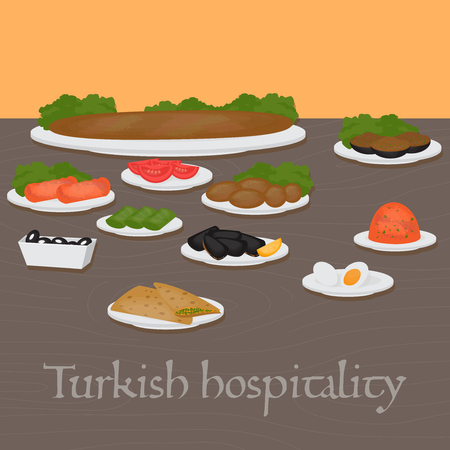 トルコ中東料理のおもてなし 一般的なメインやおかず デザート トルコ料理の伝統的な料理 のイラスト素材 ベクタ Image