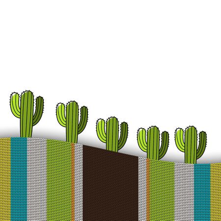 Template design for billboard or banner for the mexican holiday. vector illustration with knit scarf and cacti. Stock Photo