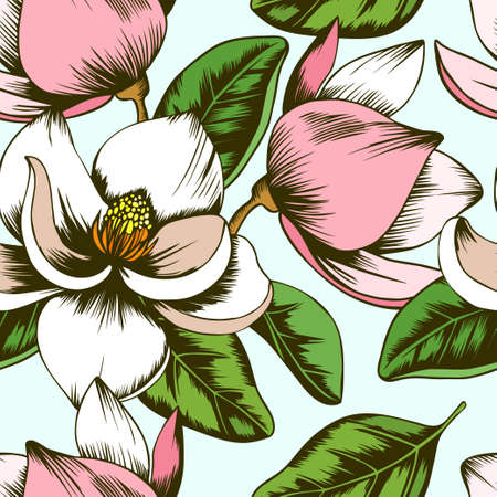 Magnolia floral seamless vector pattern Stock Photo