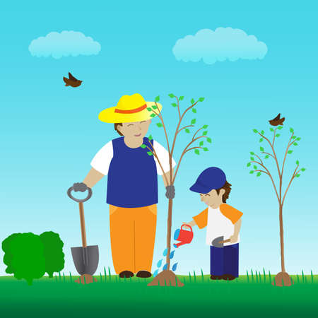 Planting tree with family in the garden - 35600330