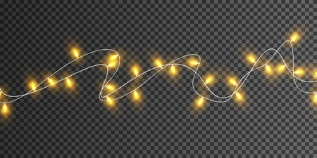 Christmas lights isolated on transparent background. set of golden christmas glowing garlands. vector illustration. Фото со стока