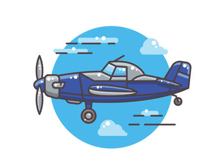 青色のプロペラ機のイラスト 大空を翔ぶ のイラスト素材 ベクタ Image