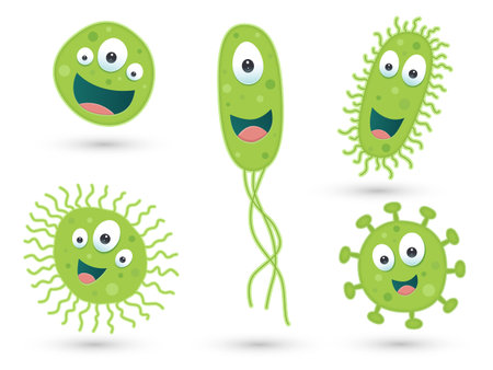 A set of cute green germs bacteria Stock Photo