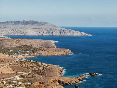 Southern greece mani peninsula. sea landscape rocky coastline, peloponnese.