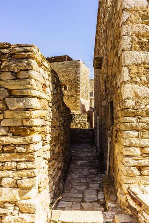 Greece vatheia village. old abandoned tower houses in vathia mani peninsula laconia peloponnese, europe.
